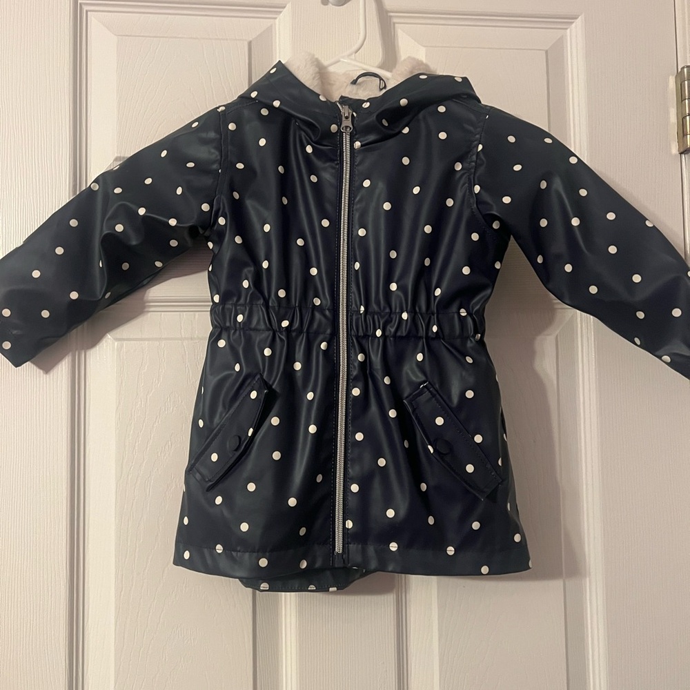 C&C California Navy and White Polka Dot Raincoat Toddler Girls 2T